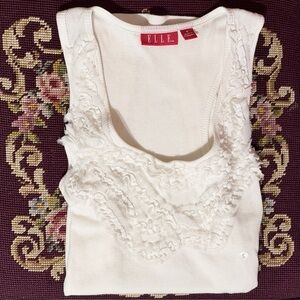 Elle White Sleeveless Top with Lace Detail